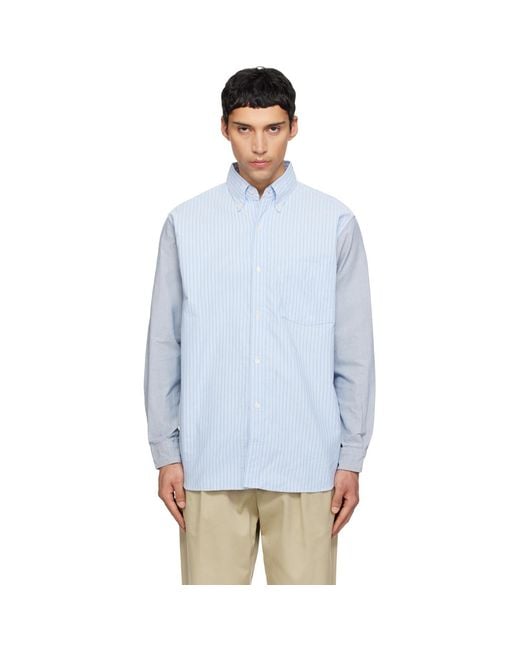Nanamica Blue Button Down Stripe Storm Shirt for men