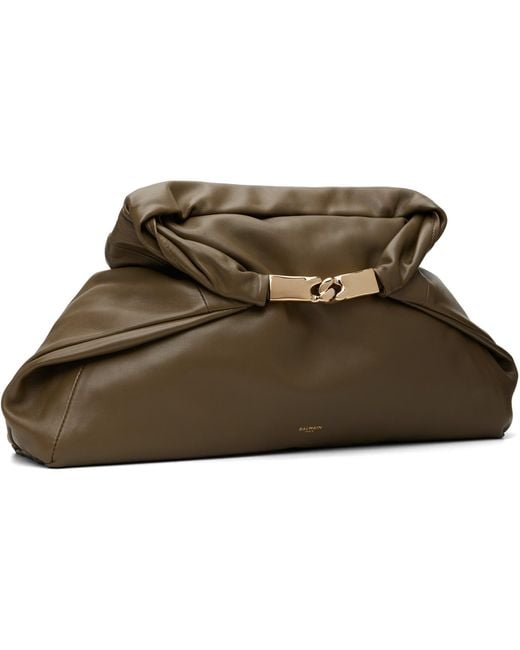 Balmain Green 'dinner At 8' Medium Smooth Leather Clutch