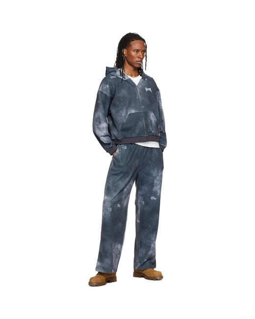 we11done Blue Trompe L'Oeil Denim Printed Zip-Up Hoodie for men