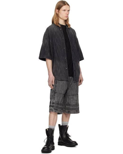 メンズ Juun.J ブラック 半袖 デニムシャツ Black