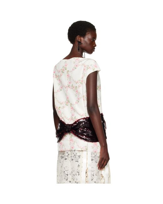 Simone Rocha White Off- Boxy Peplum Sequin Bow Detail Top