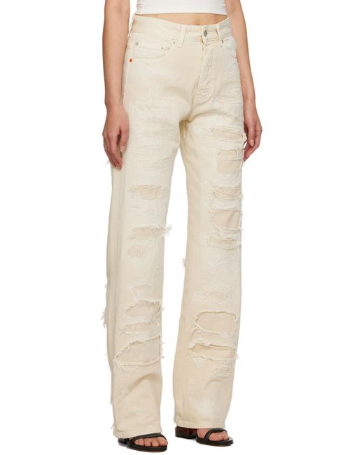 Heron Preston Natural Off-white Super Distressed Jeans