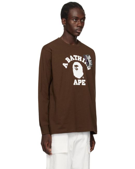 T-shirt à manches longues brun à logo de style collégial A Bathing Ape pour homme en coloris Brown