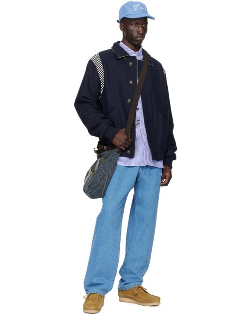 Blouson aviateur bleu marine à garnitures à rayures Pop Trading Co. pour homme en coloris Blue
