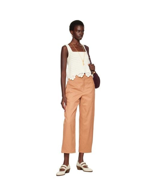 Chloé Brown Off- Crochet Sleeveless Cropped Tank Top