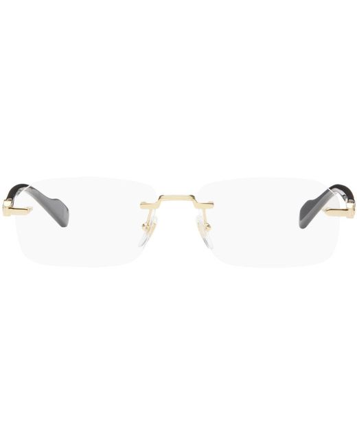 Gucci Gold & Black Rimless Rectangle Glasses for men