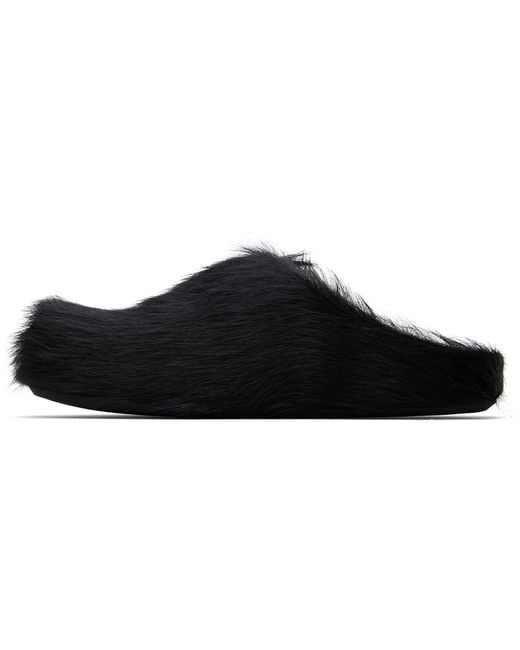 Marni Black Long Hair Calfskin Fussbett Sabot Loafers