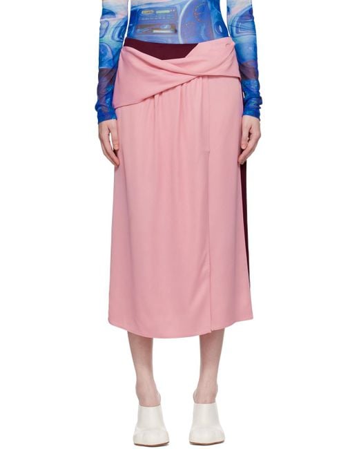 J.W. Anderson Pink Burgundy Twisted Midi Skirt