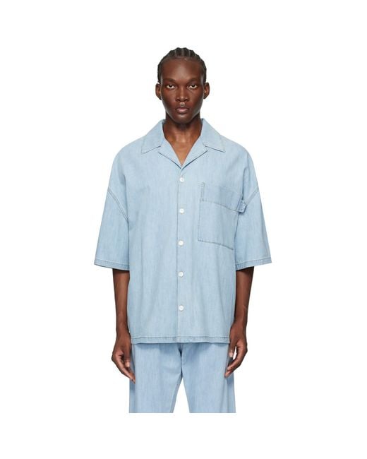 Bottega Veneta Blue Denim Bowling Shirt for men
