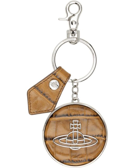 Vivienne Westwood White Tan Thin Line Orb Keychain for men