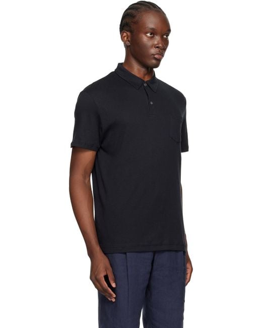 Sunspel Black Sea Island Cotton Riviera Polo for men