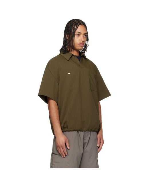 Wooyoungmi Green Khaki Twill Patch Pocket Polo for men