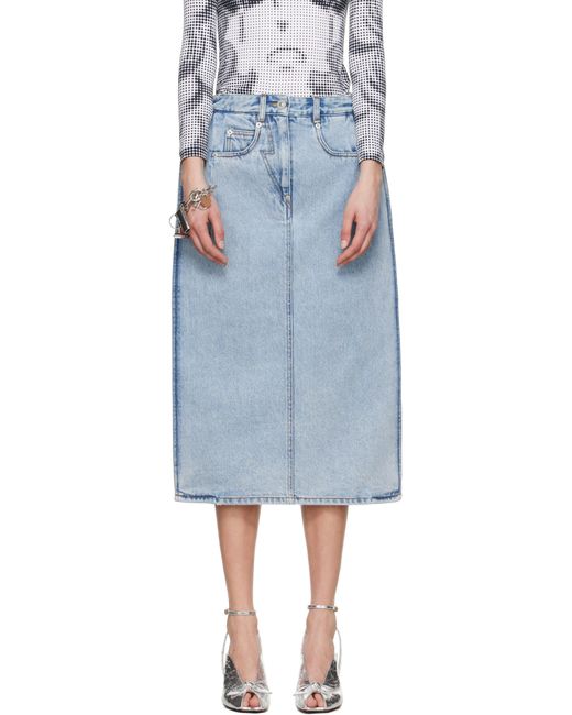Pushbutton Black Back Panty Square Denim Midi Skirt