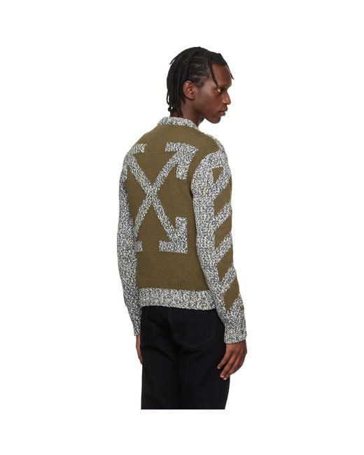 Off-White c/o Virgil Abloh Gray Khaki Diagonal Arrow Mouliné Knit Crewneck Sweater for men