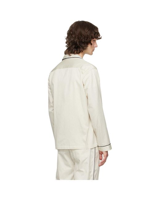 Tekla White Sateen Long-Sleeved Pyjama Shirt for men