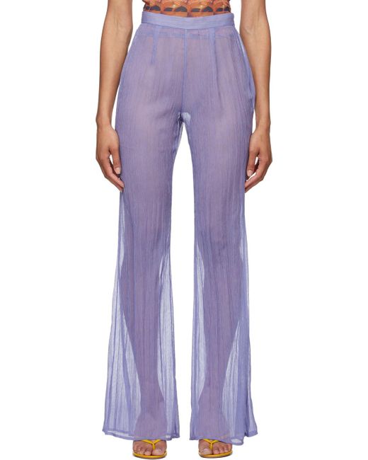Priscavera Purple Chiffon Fitted Flared Lounge Pants
