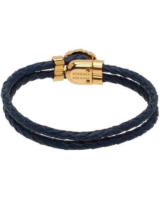 Versace Blue Navy Medusa Leather Bracelet for men