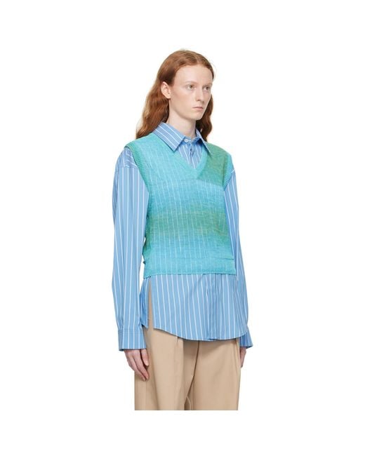 Wooyoungmi Blue Gradient Stripe Vest