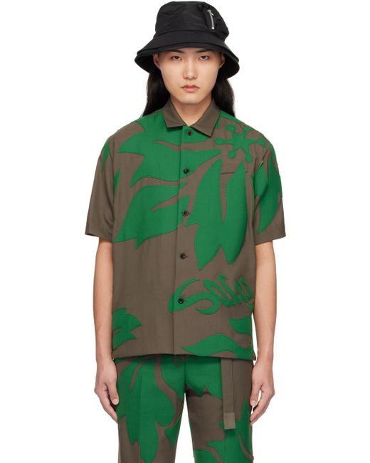 Chemise brun et vert à appliqués floraux Sacai pour homme en coloris Green