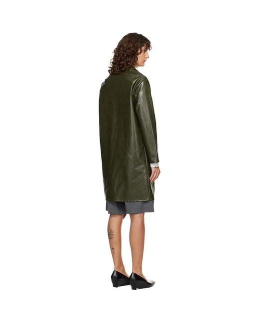 MM6 by Maison Margiela Black Khaki Raglan Faux-Leather Coat