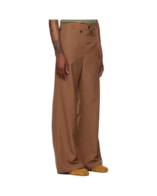 Marni Brown Technical Wool Buttoned Flap Trousers for men