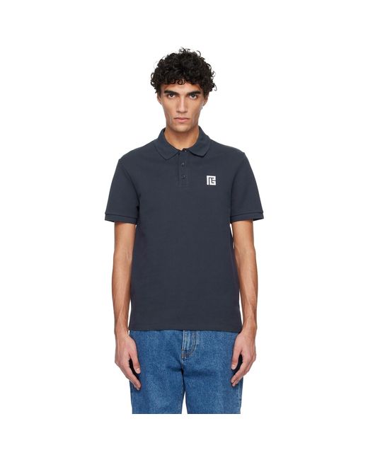 Balmain Blue Embroidered Cotton Polo for men
