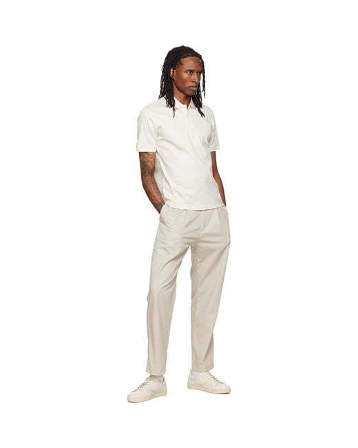 Boss White Off- Striped Collar Slim-Fit Cotton Polo for men