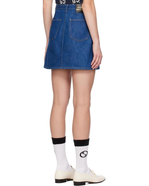 Gucci Blue Organic Denim Mini Skirt W/ Web Belt