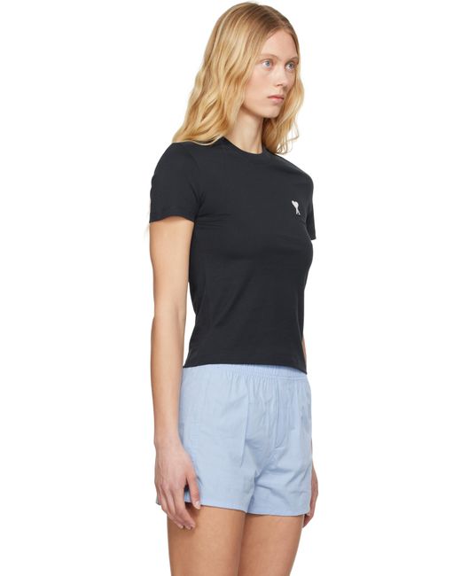 AMI ネイビー コットン クロップド Tシャツ Black