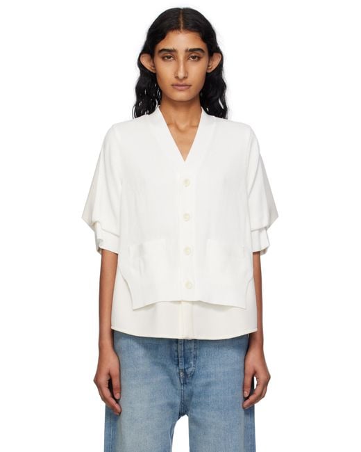 Sacai Off- Suiting Mix Knit Cardigan in White | Lyst