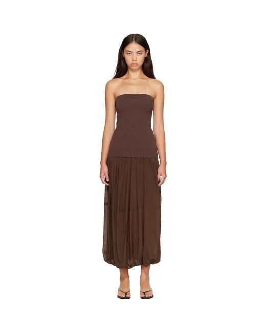 St. Agni Brown Strapless Balloon Hem Maxi Dress