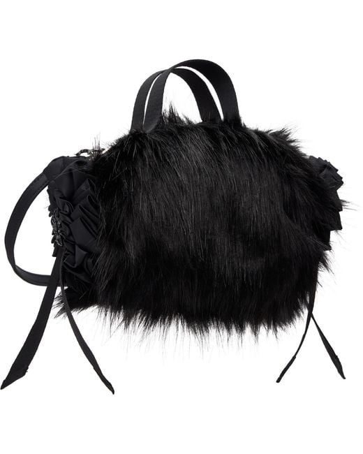 Simone Rocha Black Mini Faux Fur Double Ribbon Rosette Bag for men