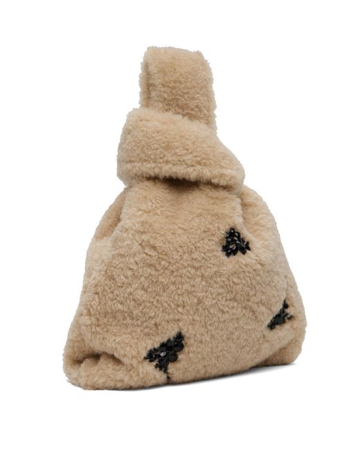 Simone Rocha Natural Mini Embellished Faux Fur Shopper Tote