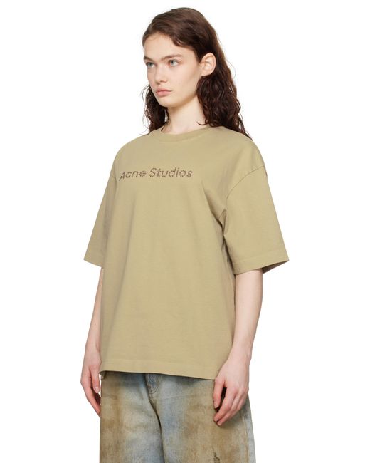 Acne ベージュ リラックスフィット ロゴ Tシャツ Natural