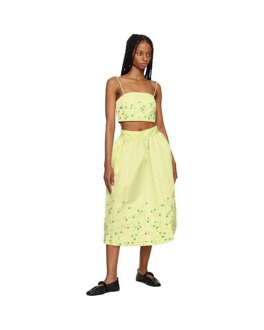 Ganni Yellow Ssense Exclusive Green Midi Skirt