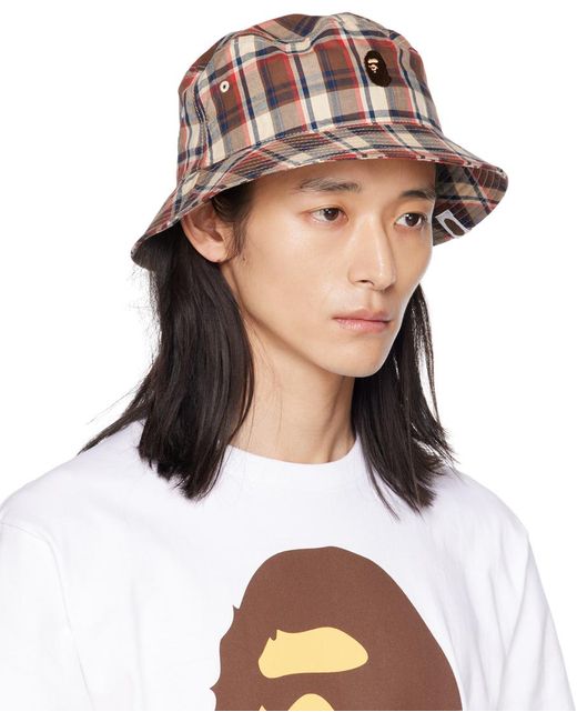 A Bathing Ape Brown Check Bucket Hat for men