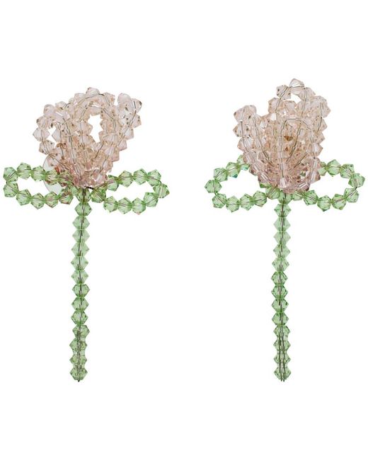 Boucles d'oreilles rose et vert à ornement et à perles Simone Rocha en coloris White