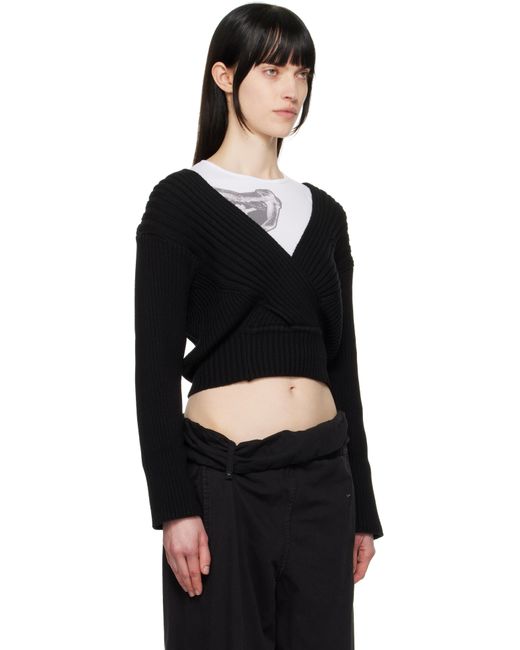 Pull Noir En Tricot Côtelé À Assemblage Cache-Cœur OPEN YY en coloris Black