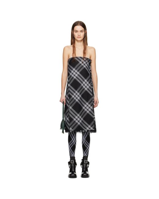 Burberry Black Midi Dress With Check Pattern