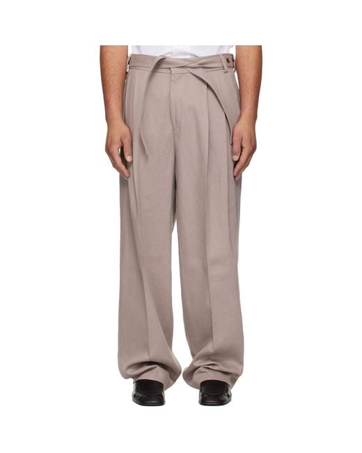 HUGO Multicolor Taupe Fashion-Fit Front Pleat Belt Detail Trousers for men