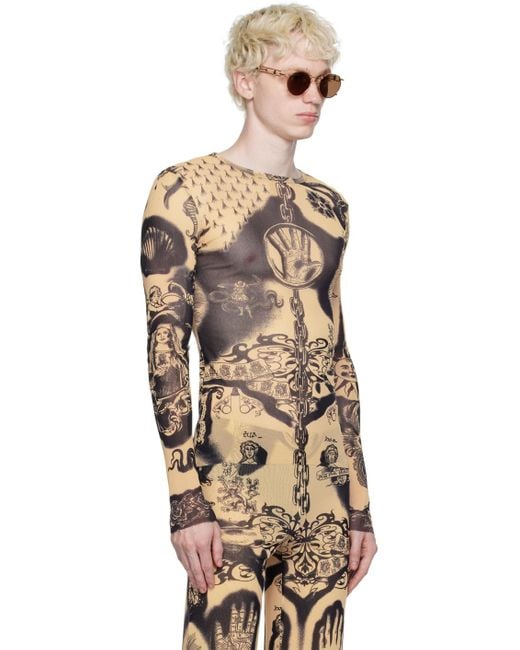 Jean Paul Gaultier Multicolor Beige Printed Long Sleeve T-shirt for men