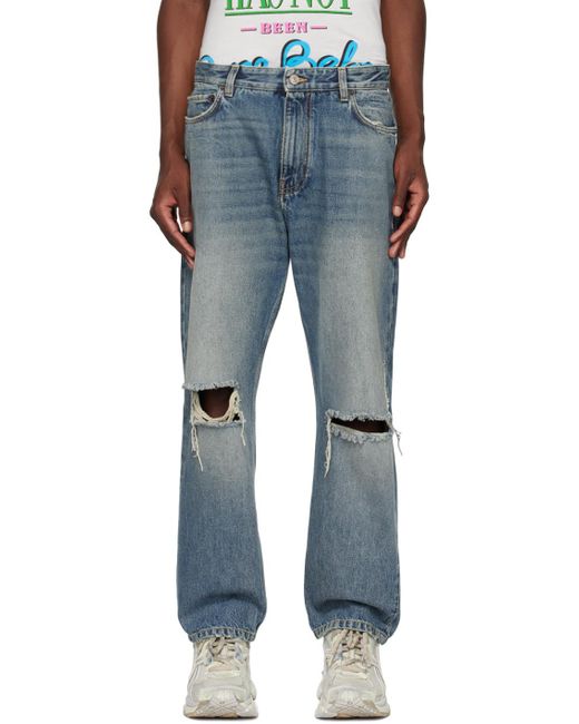 メンズ Balenciaga インディゴ ディストレスジーンズ Blue