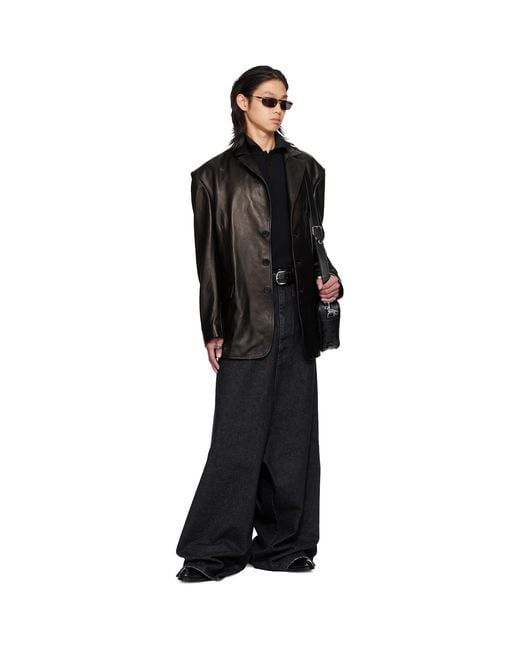 Lu'u Dan Black Oversized Tailored Leather Suit Jacket for men