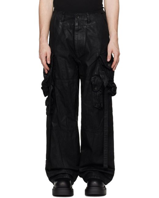 Julius Black Coated Gasmask Denim Cargo Pants for men