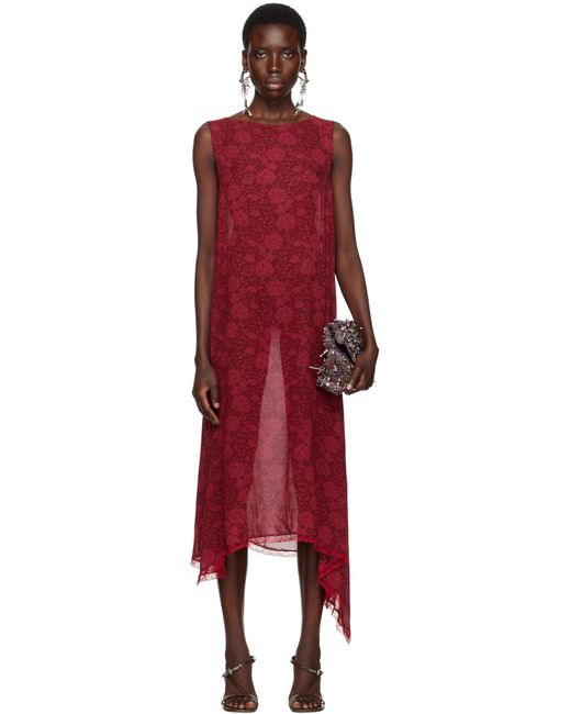 Dries Van Noten Loose Asymmetric Midi Dress in Red | Lyst