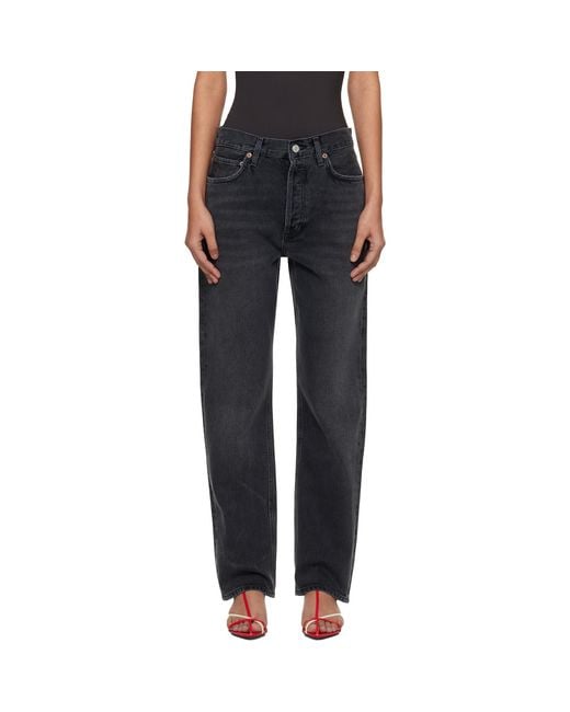 Agolde Black 90's Pinch Waist High Rise Straight Jeans