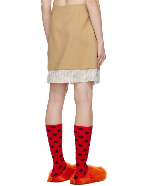 Mini-jupe brun clair à plis Marni en coloris Red