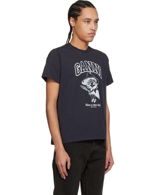 メンズ Ganni ブラック Basic Cotton Witch リラックス Tシャツ