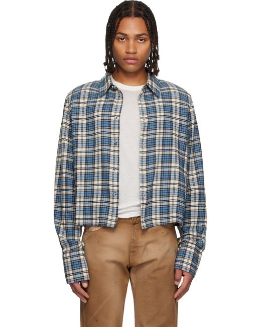 424 Blue Off- Shoulder Pad Cropped Shirt for men