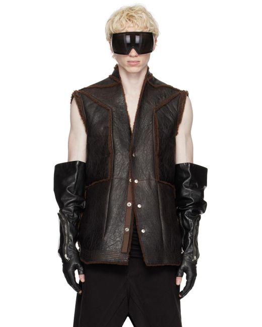 Rick Owens Black Brown Fogpocket Shearling Vest for men